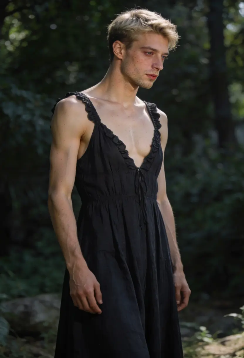 crossdressing boy nature thoughtful pose