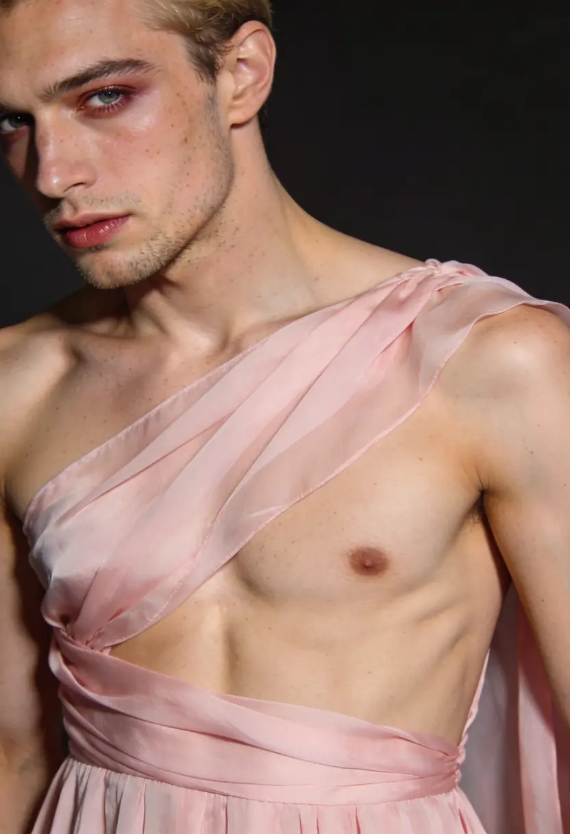 crossdressing boy pink light fabric movement