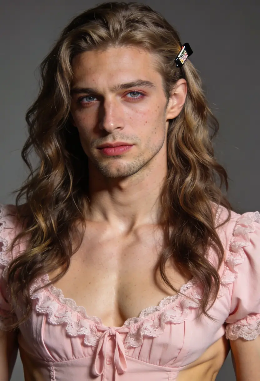 crossdressing boy pink top frilly lace