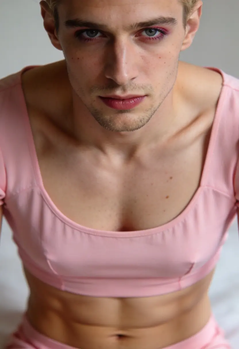 crossdressing boy pink top sisters wardrobe feminine cut