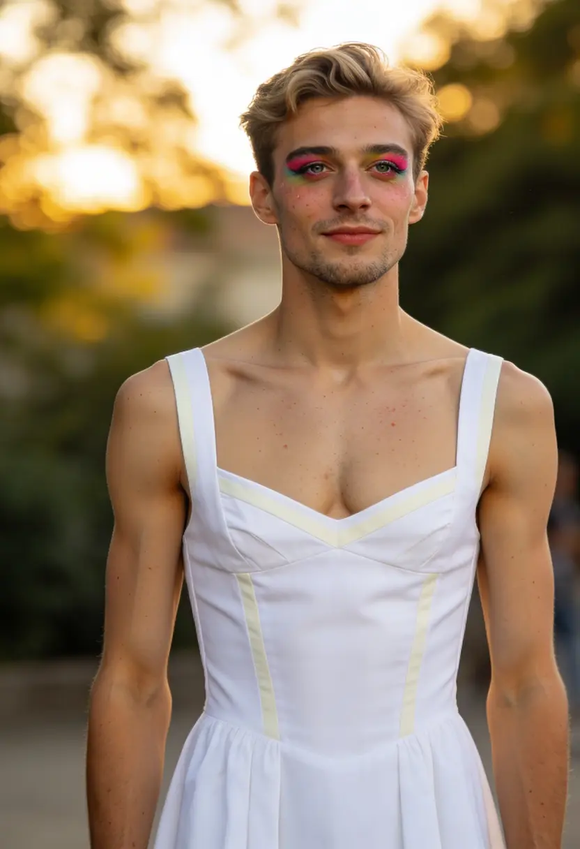 crossdressing boy playful makeup light colors