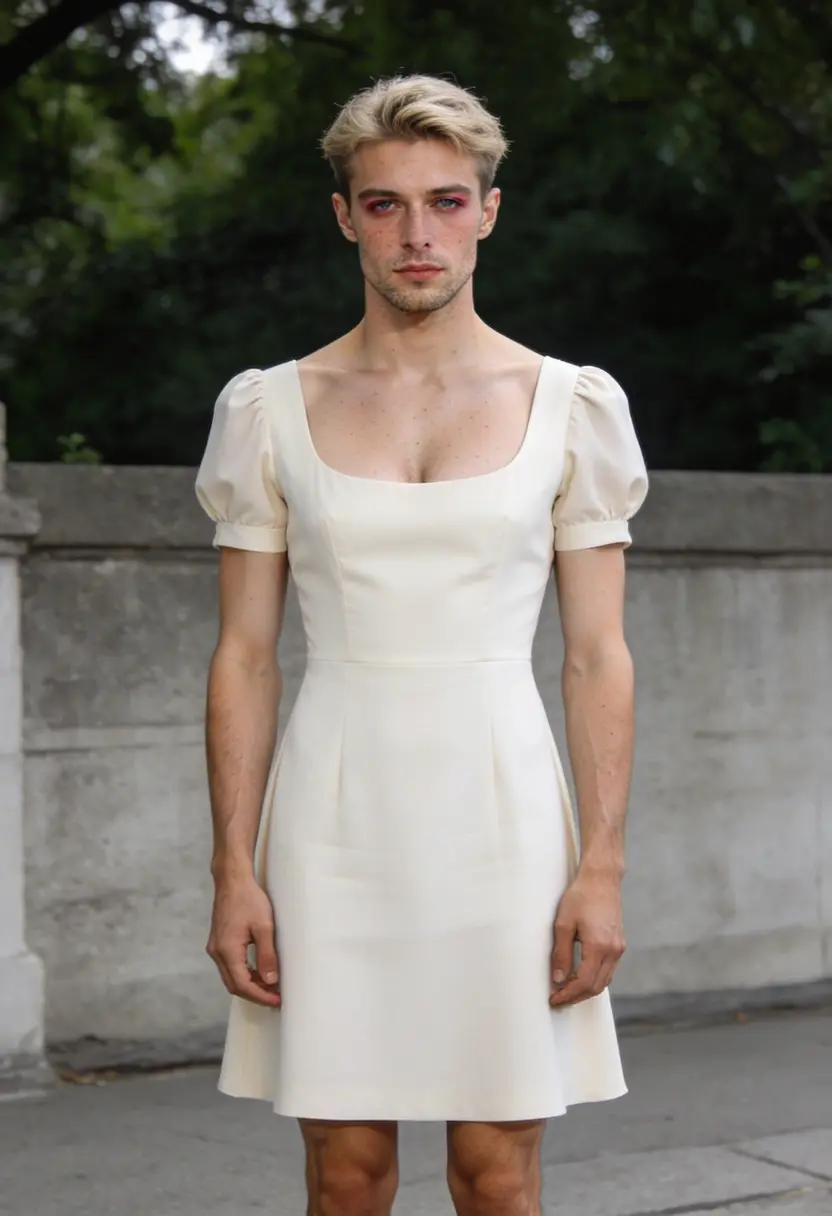 crossdressing boy restrained color palette simplicity