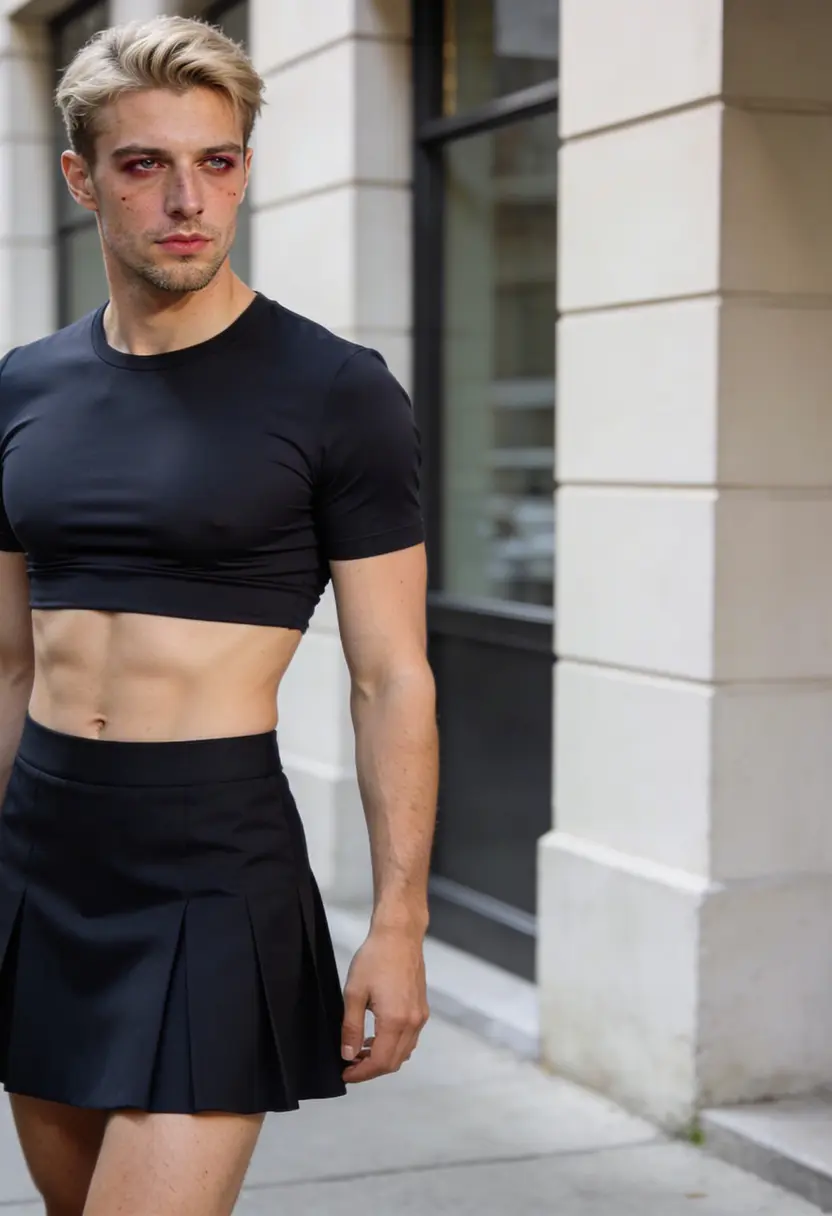 crossdressing boy skirt fitted top tucked in