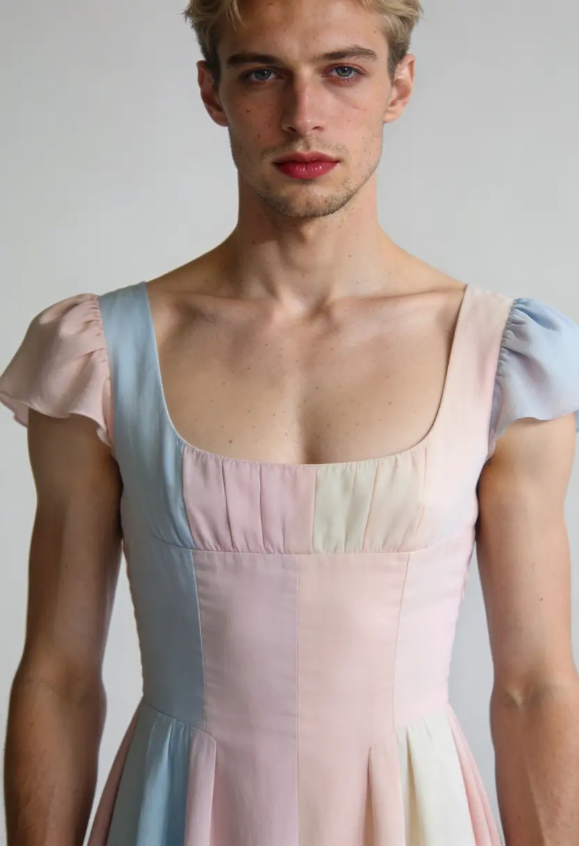 crossdressing boy soft color feminine simple