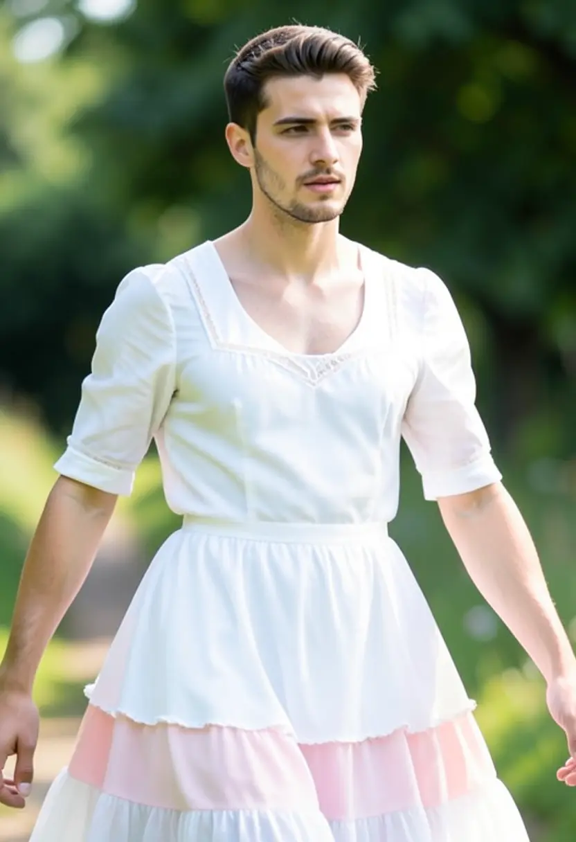 crossdressing boy soft pastel colors movement