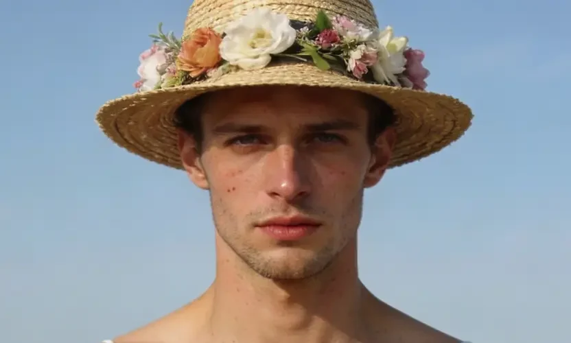 crossdressing-boy-straw-hat-flowers-field