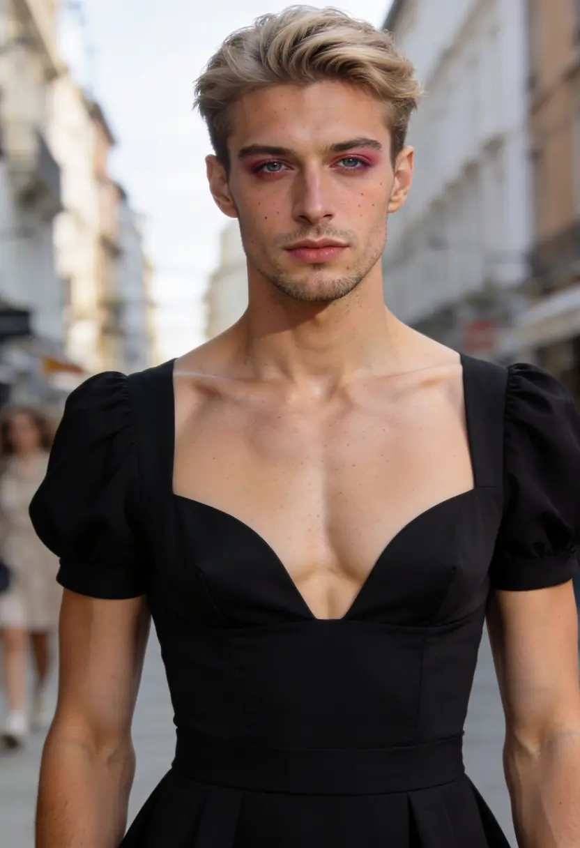 crossdressing boy street style outdoor editorial