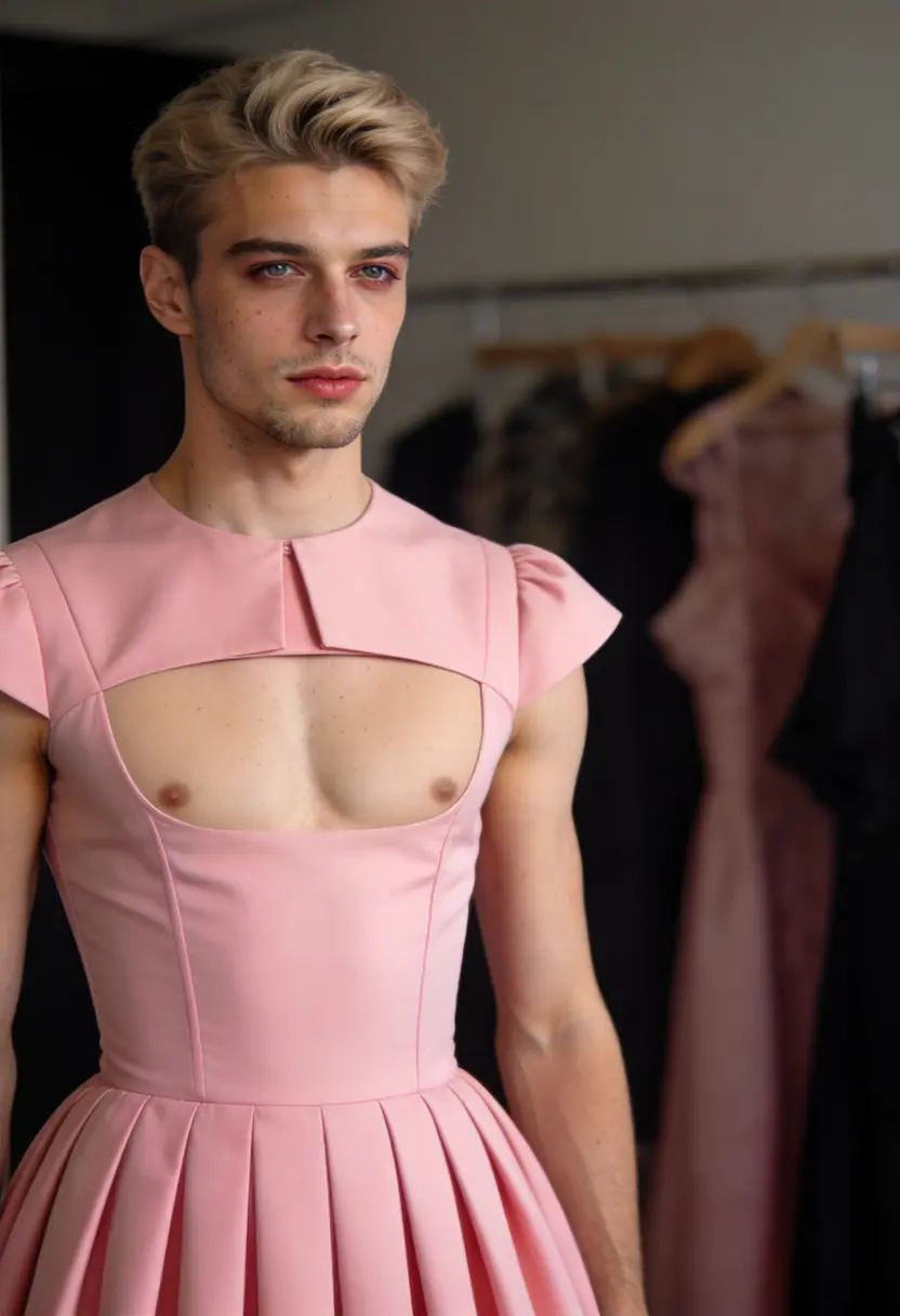 crossdressing boy structured top full skirt elegant