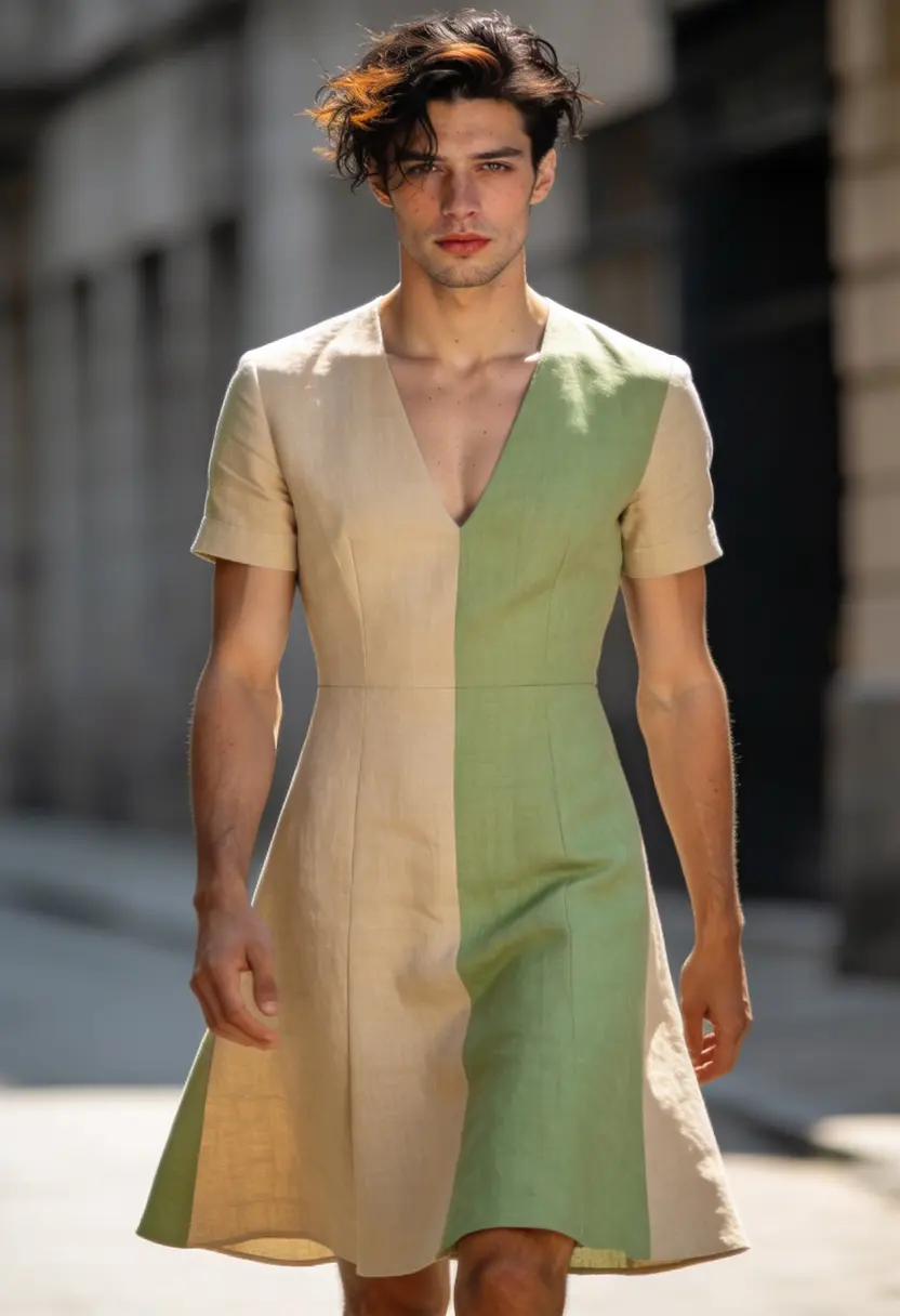 crossdressing boy stylized illustration cohesive colors