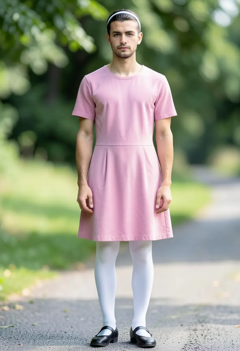 crossdressing boy white tights mary jane shoes headband