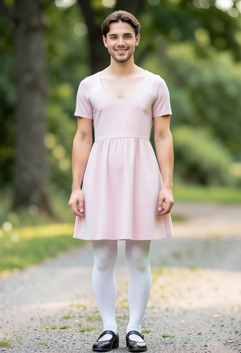 crossdressing boy white tights mary jane shoes soft smile