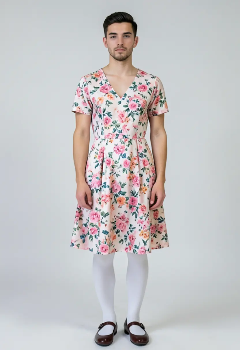 crossdressing boy white tights mary jane shoes studio