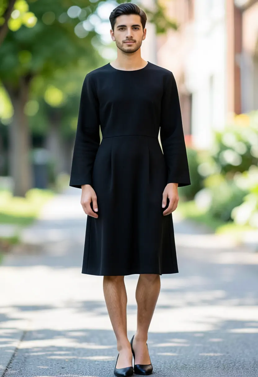 crossdressing boy wide sleeves heeled footwear long legs